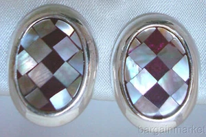 Mosaic Mother of Pearl MOP Clip On Earrings - Picture 1 of 1