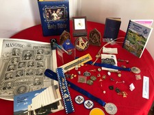 Huge Lot of Vintage Masonic Items - Bible, Jewelry, Awards, Pins, and more