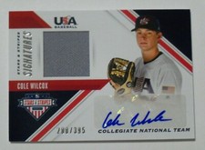 2020 Panini Stars & Stripes USA Baseball Auto Relic Cole Wilcox /395