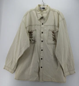 VINTAGE Paco Jeans Shirt Men XL White Hip Hop Grommet Lace Streetwear Button Up* - Picture 1 of 16