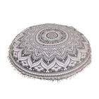 Silver Ombre Indian Ethnic Mandala Floor Pillows Cotton Ottoman Round Poufs 32"