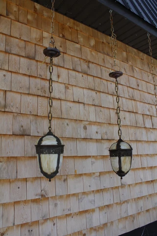 Great Pair Antique Slag Glass Hanging Lantern Art Nouveau Ceiling  Light Fixture Cover