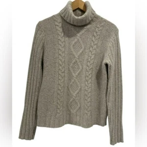Banana Republic Angora Lammwolle Zopfmuster Rollkragen Pullover in Hellbraun - L - Bild 1 von 8