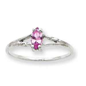 10k White Gold Polished Geniune Pink Tourmaline Birthstone Ring 10XBR199 Size 6 - Picture 1 of 1