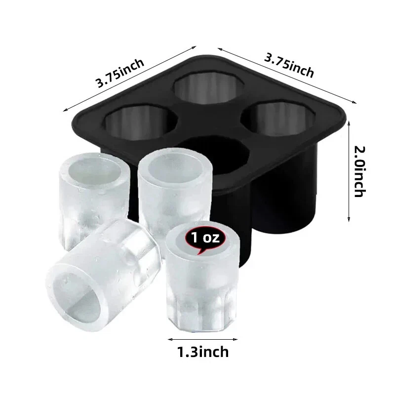 Bandeja de silicona molde para cubitos de hielo 4 rejillas 1 oz cada una para bebidas congelador reutilizable 1 pieza Foto 1 de 4