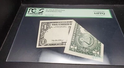 1995 Fr 1921-D $1 Federal Reserve Note PCGS 64PPQ-Printed Foldover 3 error note - Image 1 of 4