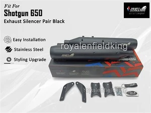 Fit For Royal Enfield Shotgun 650 "Silver Stallion Black Silencer Pair" - Imagen 1 de 11