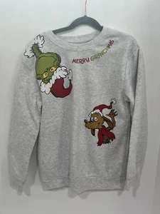 Youth The Grinch Pullover Gray Sweatshirt Dr Suess Christmas - Size Large - Picture 1 of 4