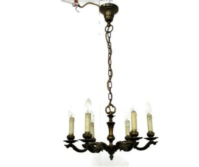 Vintage Chandelier Bronze  6 arms Hollywood regency Style Ornate Ceiling Fixture - Image 1 of 4