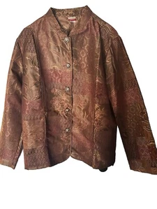 Vintage Women Sz L Collar Brown/ Gold Patterned Button Jacket By Tudor Court - Picture 1 of 6