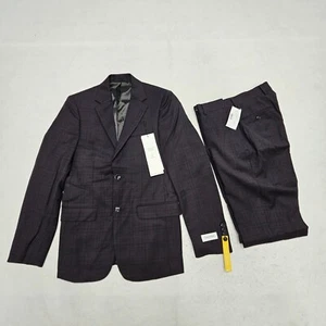 CALVIN KLEIN Men's 36R Jacket 30x32 Pants Slim Fit Wool Suit Eggplant 2 Piece - Picture 1 of 19