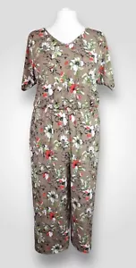 Kim & Co V-Neck Floral Gaucho Petite Jumpsuit Taupe Multi Size XL BNWT NEW - Picture 1 of 5