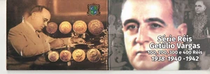 Moneta Brasile 100.200.300.400 Reis 1938 at1942 Getulio Vargas nella cartoncino (017) - Foto 1 di 2