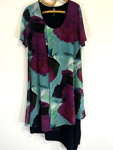 Taking Shape Sz XXS Sea Tones Floaty Mesh Layered Over Short Sl Black Midi Dress - Picture 1 of 9