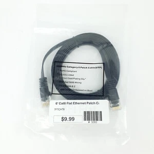 Flat Cat6 Ethernet Patch Cable 6ft Cord Wire Black RJ45 - Picture 1 of 10