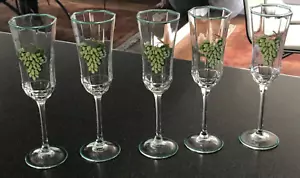 5 Vintage Luminarc France Crystal Wine Champagne Flute Glasses Grape Painted On - Picture 1 of 5