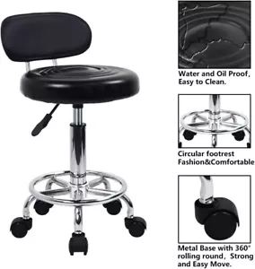 Rolling Swivel Salon Stool Adjustable Drafting Stool Tattoo Facial Massage Chair - Picture 1 of 11