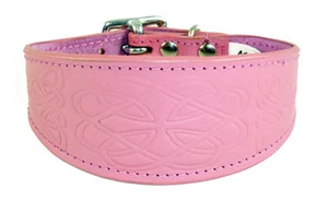 Pink Leather Celtic Design Whippet Collar Greyhound Collar Lurcher Dog Collar - Picture 1 of 5