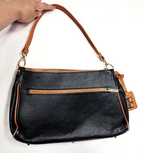 Borsa a tracolla Valentina vera pelle borsetta borsetta ciottoli nero bordo marrone - Foto 1 di 22