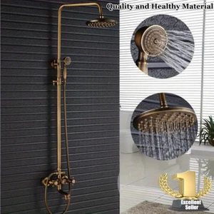 Bathroom Brass Rainfall Shower Mixer Set Shower Valve Knurled Taps Faucet Kit - Picture 1 of 13