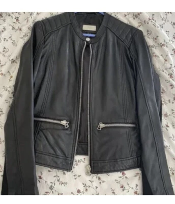Mango Mng Biker Genuine Real Leather Jacket Black Zip Rock $459 M Au 8 / 10 - Image 1 of 4
