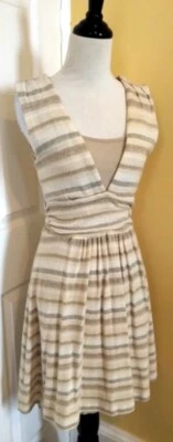 Vestido Suéter ELLA MOSS Cremoso Beige/Metálico Dorado Rayas Forrado Mezcla Lana (M) Foto 1 de 4