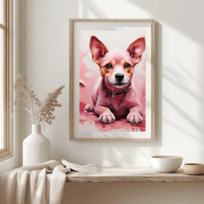 Póster arte pared digital decoración perro abstracto - rosa - pintura - salpicaduras - safari Foto 1 de 3