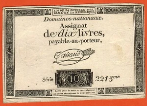 FRANCE.ASSIGNAT 10 LIVRES du 24 OCTOBRE 1792 signature TAISAUD Série 10 2215 me - Picture 1 of 2