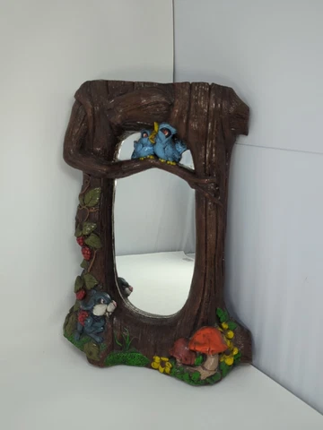 1970's Retro Ceramic Tree Mirror With Mushrooms Birds Rabbit Berries  - Rare Cover