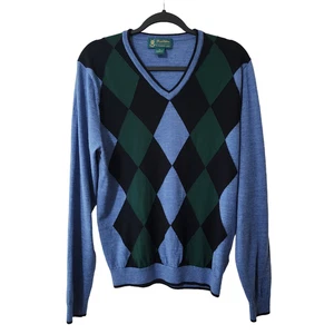 Brooks Brothers St Andrews Links Herren Saxxon Wollpullover Blau Argyle Golf Gr. M - Bild 1 von 10