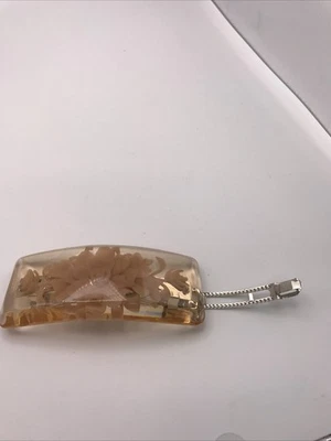 Large Lucite Clear Hair Barrette With Floral Design Inside 4” - Image 1 of 4