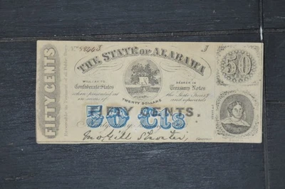 1863 50 CENTS THE STATE OF ALABAMA MONTGOMERY, AL OBSOLETE CURRENCY NOTE - Image 1 of 2