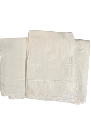 Juego de sábanas planas y funda de almohada estándar de franela blanca Linen Source vintage Foto 1 de 4