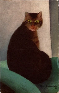 Cartolina GATTO Fontanaz artista firmata arte animale - Foto 1 di 2