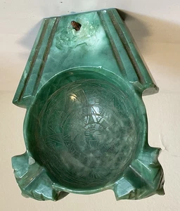 Vintage Hand Carved Marble Onyx Stone Mayan Aztec Art Deco Ashtray Jade Green - Picture 1 of 11
