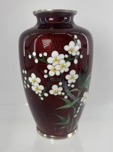 Jarrón Japón Sato Cloisonne rojo oscuro 5" - Imagen 1 de 6