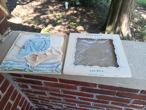 VINTAGE BABY BOY CLOTHES CRADLE KNIT SWEATER SHIRT HAT & BOOKLET ORIGINAL BOX - Picture 1 of 5