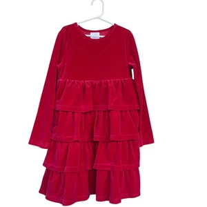 Hanna Andersson Dress Girls Size 140 Red Long Sleeve Velvet Tiered Holiday Party - Picture 1 of 9