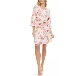 Flora by Flora Nikrooz Women's Lauren Wrap 3/4 Sleeve Robe in Pink Floral Large - Picture 1 of 4