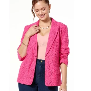 G by Guloana Bright Pink Lace Blazer Jacket Button Front Women's Fashion - Picture 1 of 1