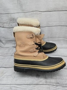 Sorel Caribou Boots Men's 13 Tan Black Nubuck Fleece Lined Winter Snow Insulated - Picture 1 of 12