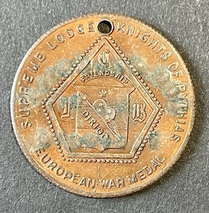 Vintage WW2 Counter Stamped Supreme Lodge Knights Of Pythias European War Medal - Bild 1 von 2