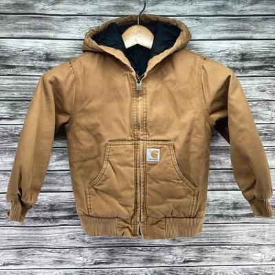 Chaqueta de Lona Carhartt Duck Niños XS 6 Marrón Cremallera Completa Acolchada Exterior Con Capucha Foto 1 de 4