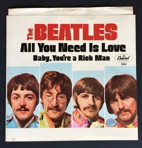Beatles, Capitol Records, 1967, Straight Cut, "All You Need Is Love" PS,VG++/NM- - Imagen 1 de 2