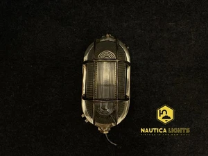 Vintage Brass Bulkhead Wall Light Fixture Nautical Oval Cage Lamp Indoor - Picture 1 of 6