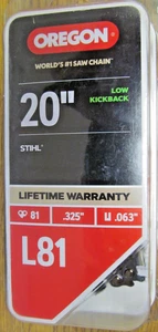 NEU OREGON L81 20" KETTENSÄGEKETTE .325" ..063" 81 GLIEDER SÄGEKETTE KOSTENLOSER VERSAND - Bild 1 von 3