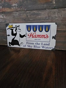 Porcelain Hamms Beer Sign Minnesota Beverage Restaurant Garage Drink Seed Feed - Picture 1 of 6
