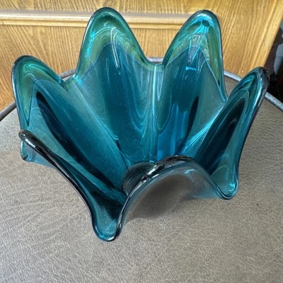 Glass Handkerchief Vase Serviente Studio Art Aqua Hand Blown  Mid Century Stunni - Image 1 of 4