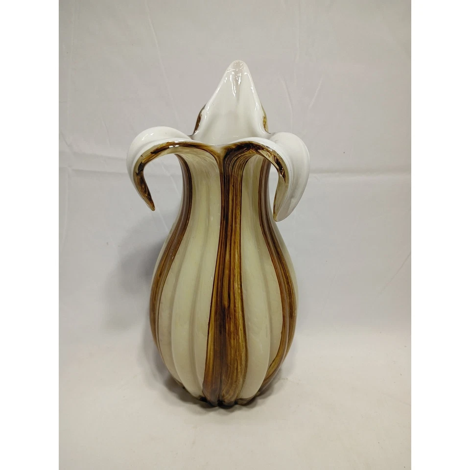 Муранский стиль художественное стекло ваза кремовый янтарь вихрь ребристый лепесток форма 14» скульптурный - Изображение 1 из 4