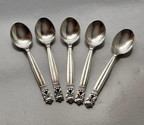 GEORG JENSEN Acorn Sterling Silver 3 3/4” Spoon Demitasse Mocha Denmark no mono Cover
